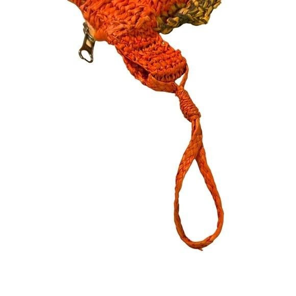 Jamin Puech Paris Hand Crocheted Raffia Straw Orange Zipper Pouch Bag Wallet - Picture 10 of 12